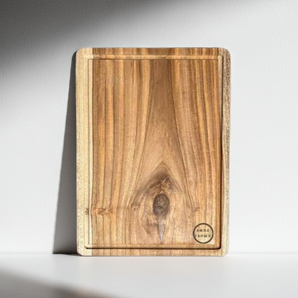 Amra Farms Single Block Teak Wood Butcher Block : Meat Cutting Wooden Board