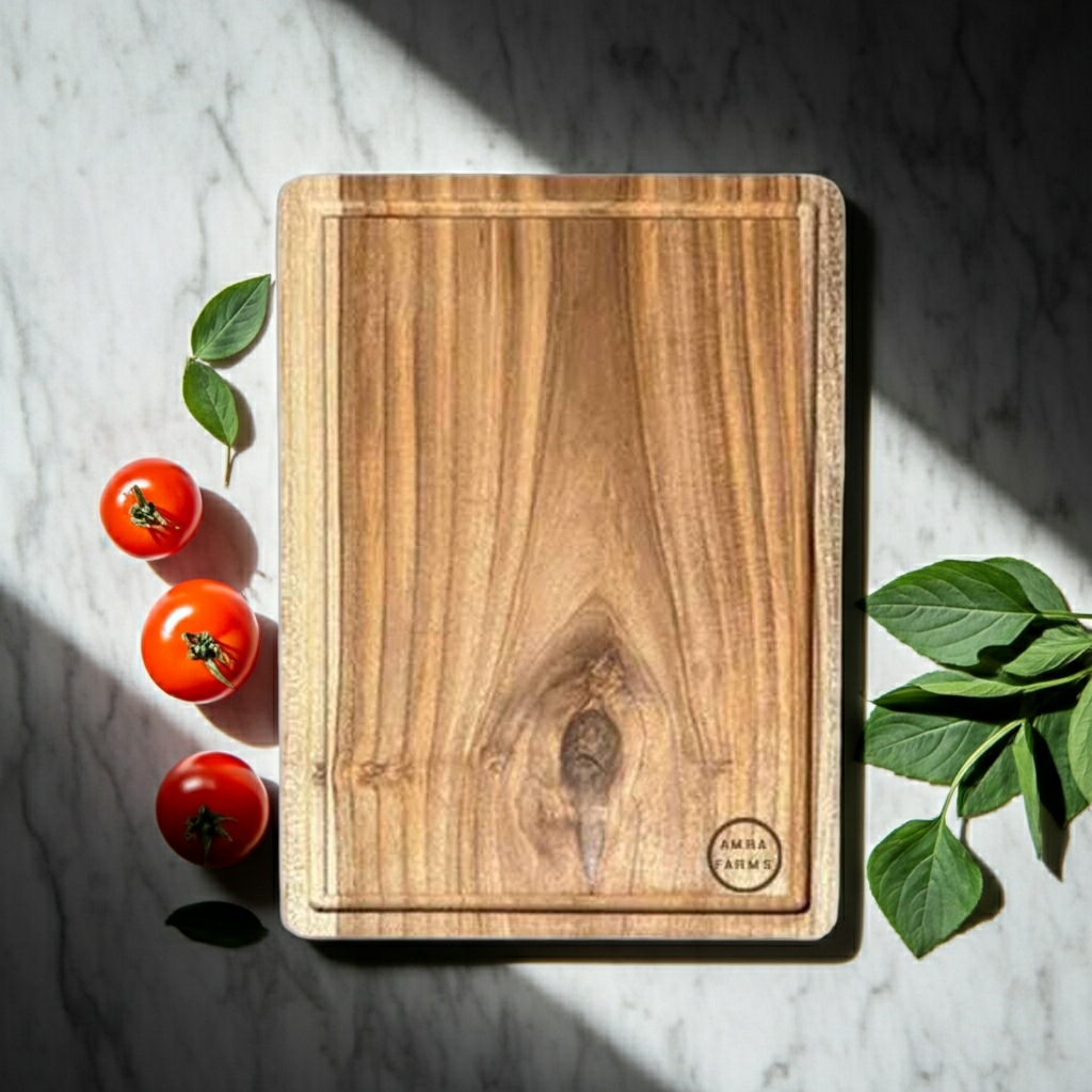 Single Block Teak Wood Chopping Board – Large Rectangular Edge Grain Cutting Board