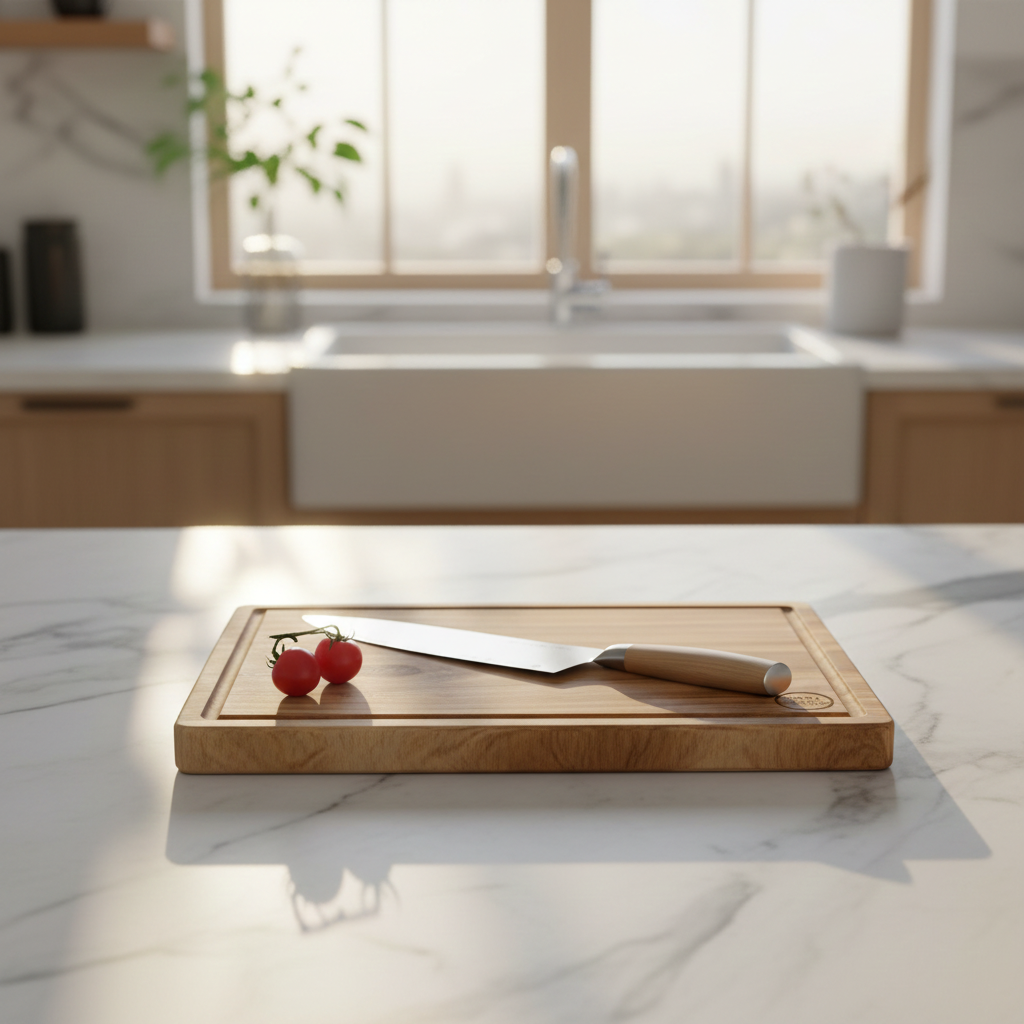 Single Block Teak Wood Chopping Board – Large Rectangular Edge Grain Cutting Board