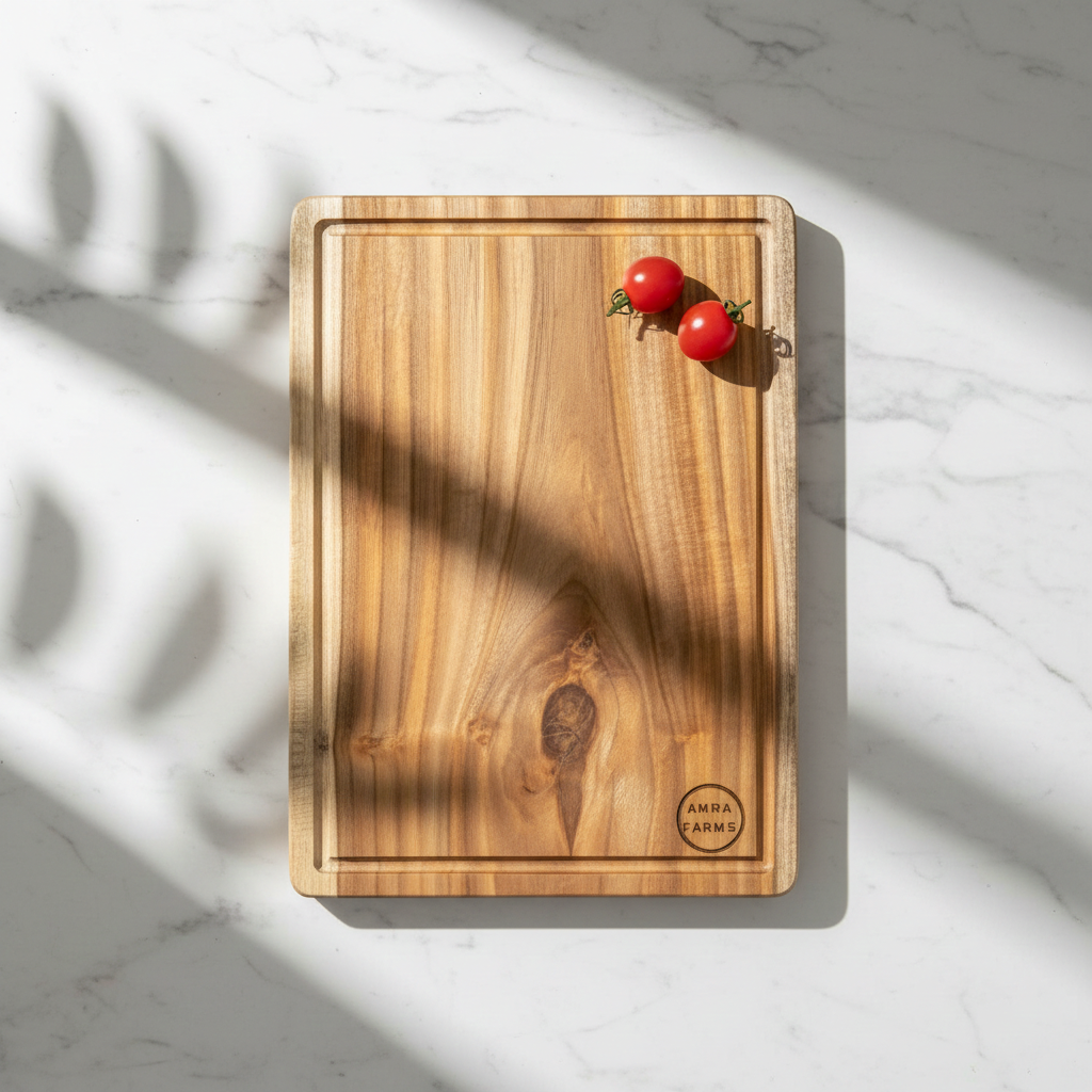 Single Block Teak Wood Chopping Board – Large Rectangular Edge Grain Cutting Board