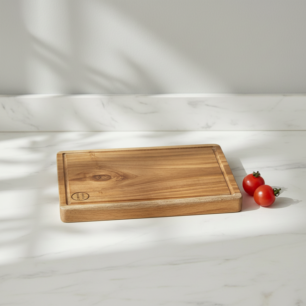 Amra Farms Single Block Teak Wood Butcher Block : Meat Cutting Wooden Board
