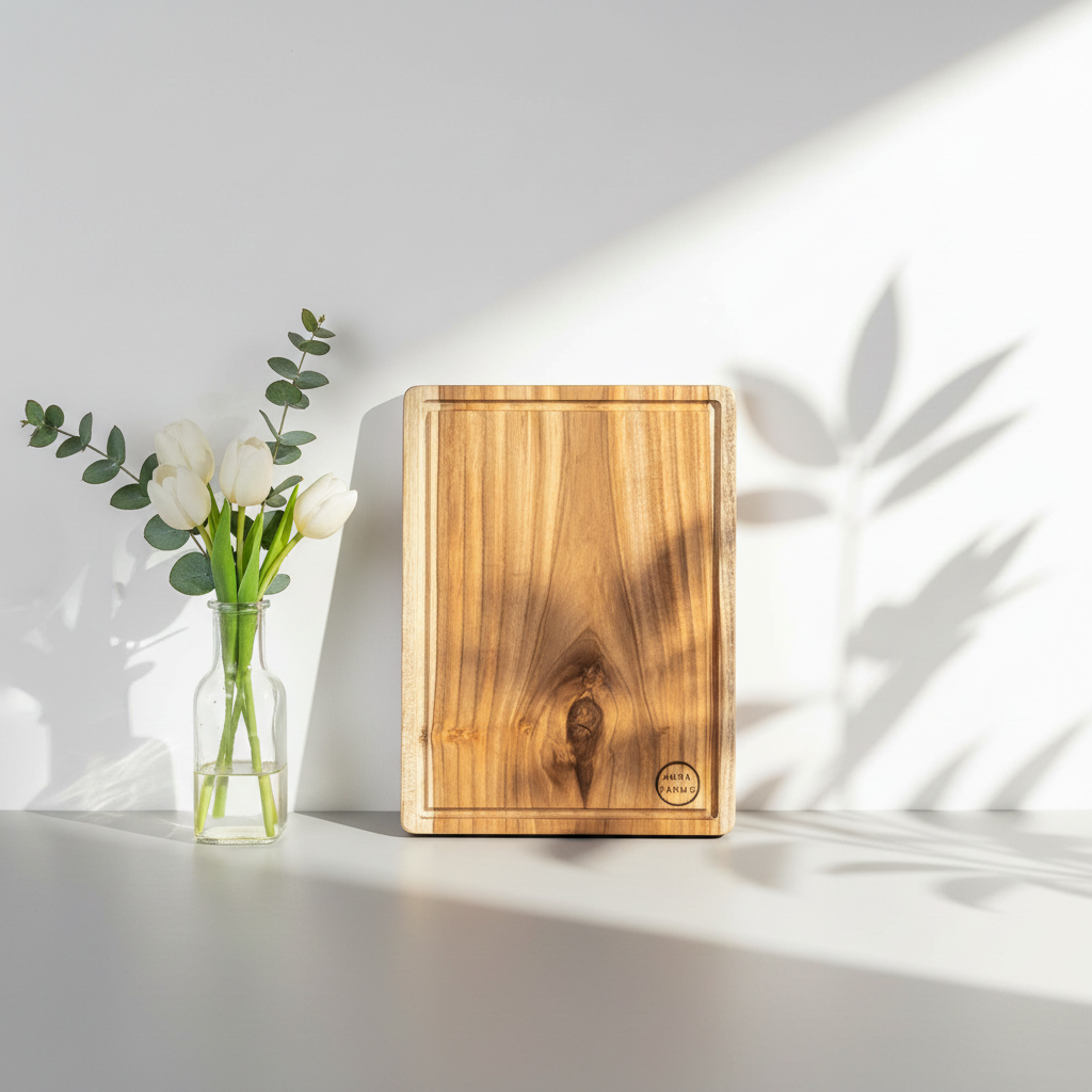 Single Block Teak Wood Chopping Board – Large Rectangular Edge Grain Cutting Board