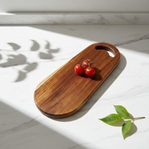 Roteak Large Oval Teak Wood Serving Tray & Cutting Board 20x9x1 Inch | Premium Single Piece Heartwood Serving Board