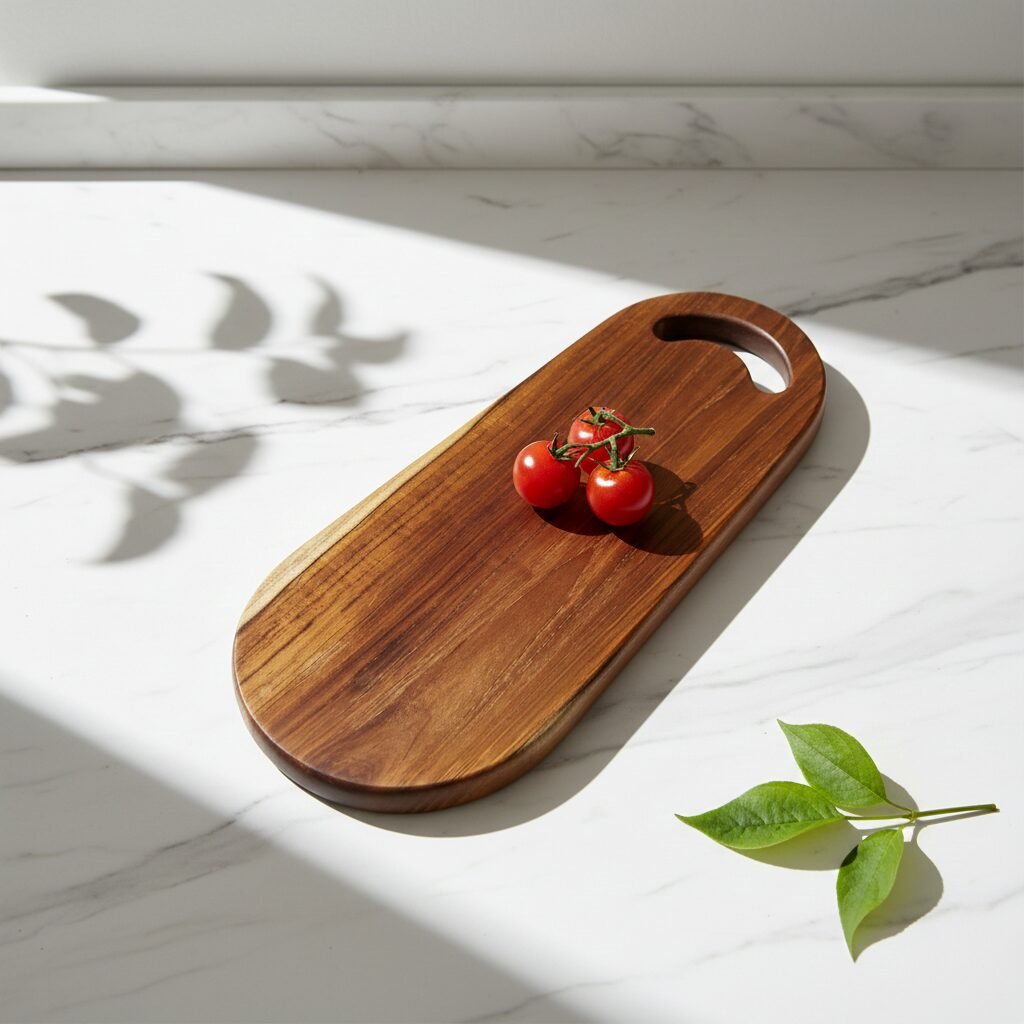 Roteak Large Oval Teak Wood Serving Tray & Cutting Board 20x9x1 Inch | Premium Single Piece Heartwood Serving Board
