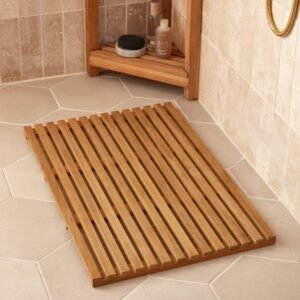 Roteak Premium Teak Wood Shower Mat – 24 x 12 x 2 Inch | Solid Teak Bath Mat for Bathroom, Spa & Outdoor Shower