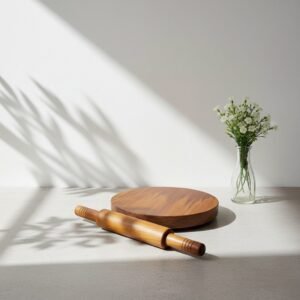 Roteak Teak Wood Chakla Belan Set | Premium Single Block Rolling Board & Wooden Rolling Pin