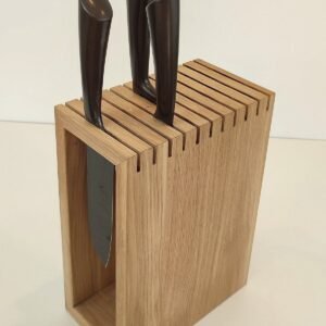 Premium Solid Teak Wood Knife Block Holder | Universal Wooden Knife Storage Stand (6 x 8 x 12 Inches)