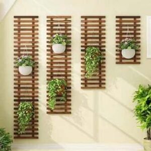 Premium Teak Wood Wall Plant Holder | Solid Wooden Vertical Garden Display Rack