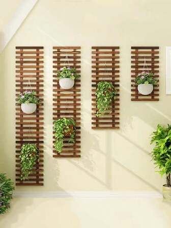 Premium Teak Wood Wall Plant Holder | Solid Wooden Vertical Garden Display Rack